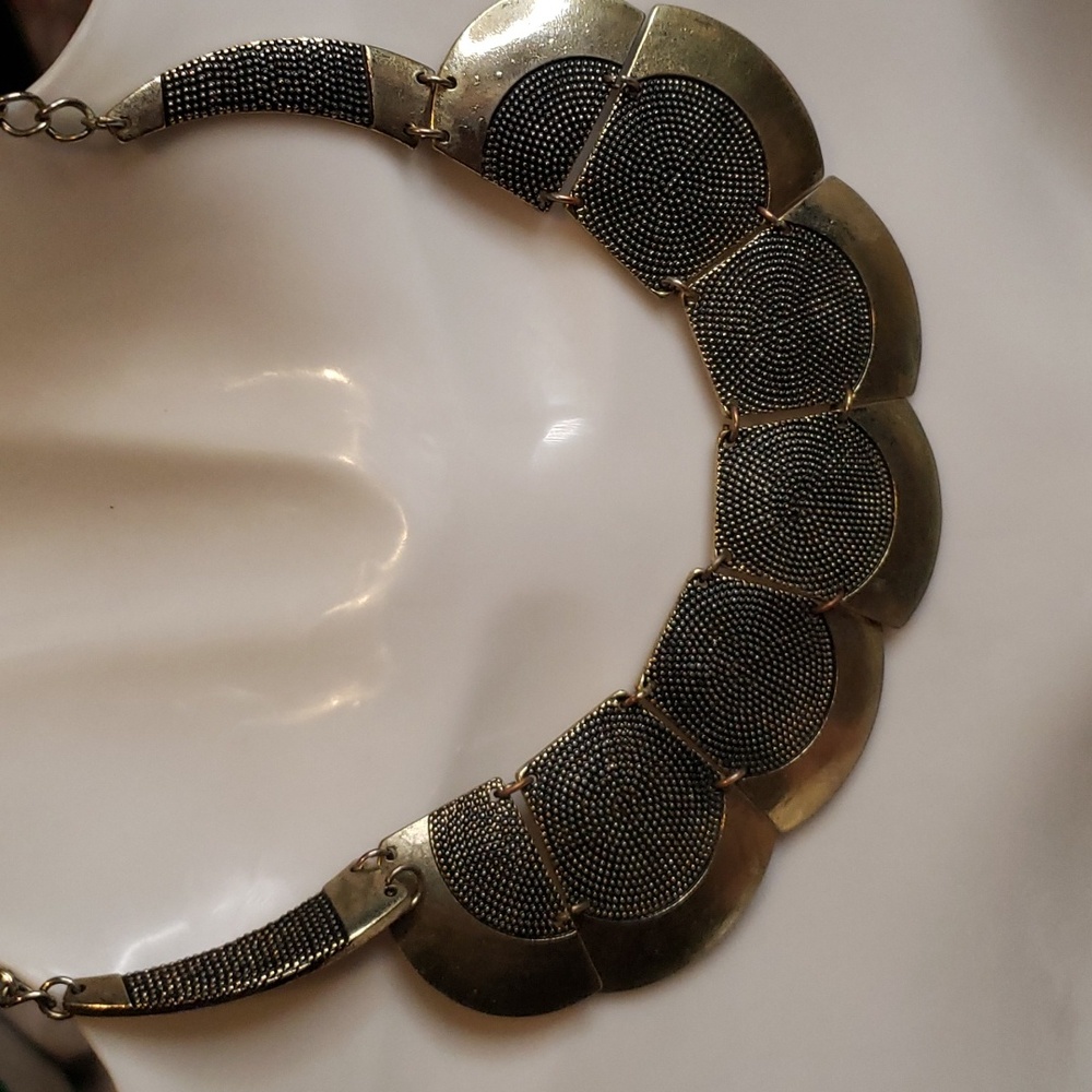 Vintage Brass and Black Metal Ornate Avant Garde Bib Necklace